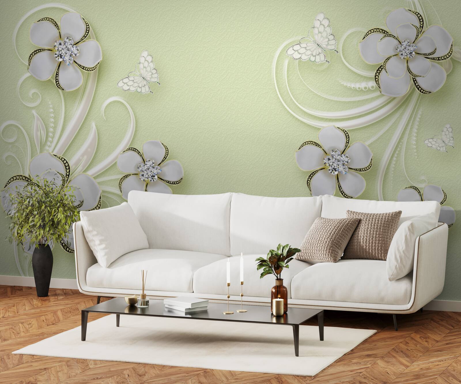 Fototapeta zlaté motýle sa usadili na snehobielych kvetoch