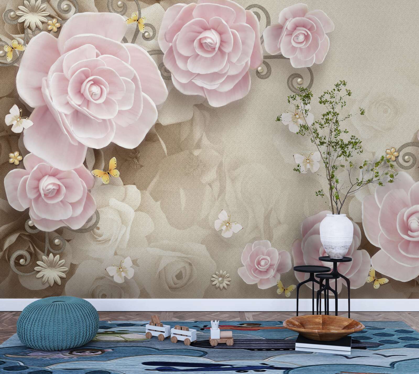 Fototapeta jemné ruže v ružovkastých odtieňoch s perličkami vo vnútri