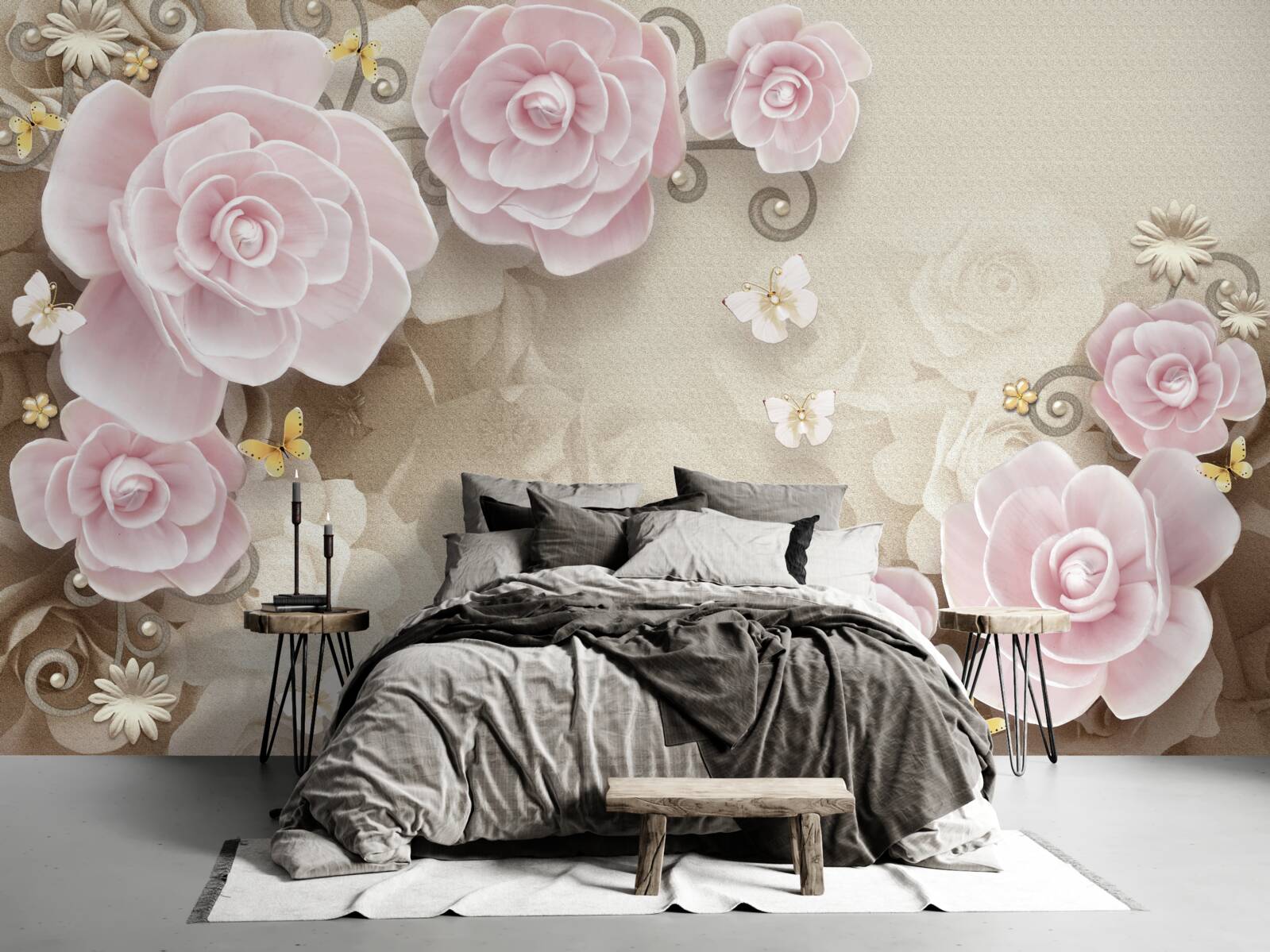 Fototapeta jemné ruže v ružovkastých odtieňoch s perličkami vo vnútri