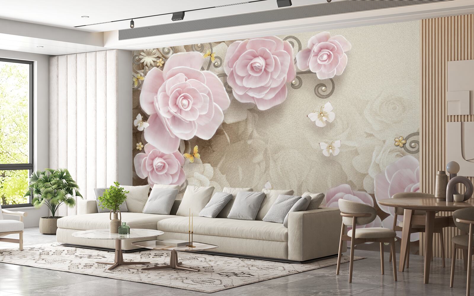 Fototapeta jemné ruže v ružovkastých odtieňoch s perličkami vo vnútri