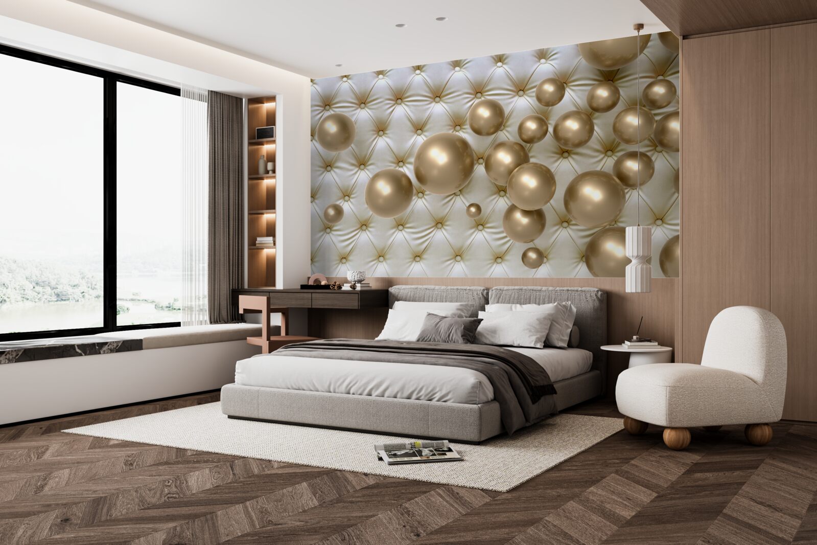 Fototapeta zlaté korálky na koženom obale