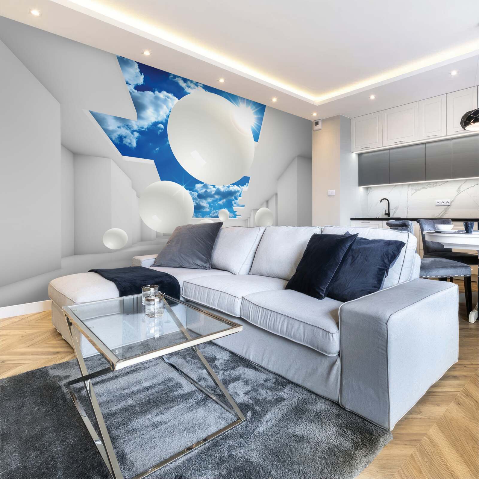 Fototapeta veľké biele gule na pozadí oblohy a slnka