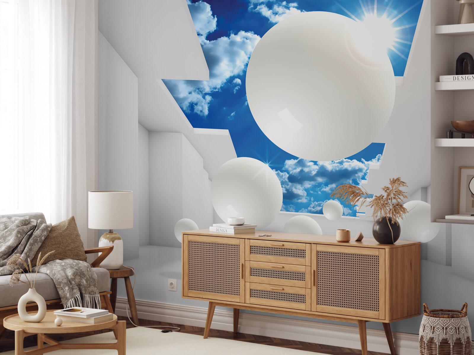 Fototapeta veľké biele gule na pozadí oblohy a slnka