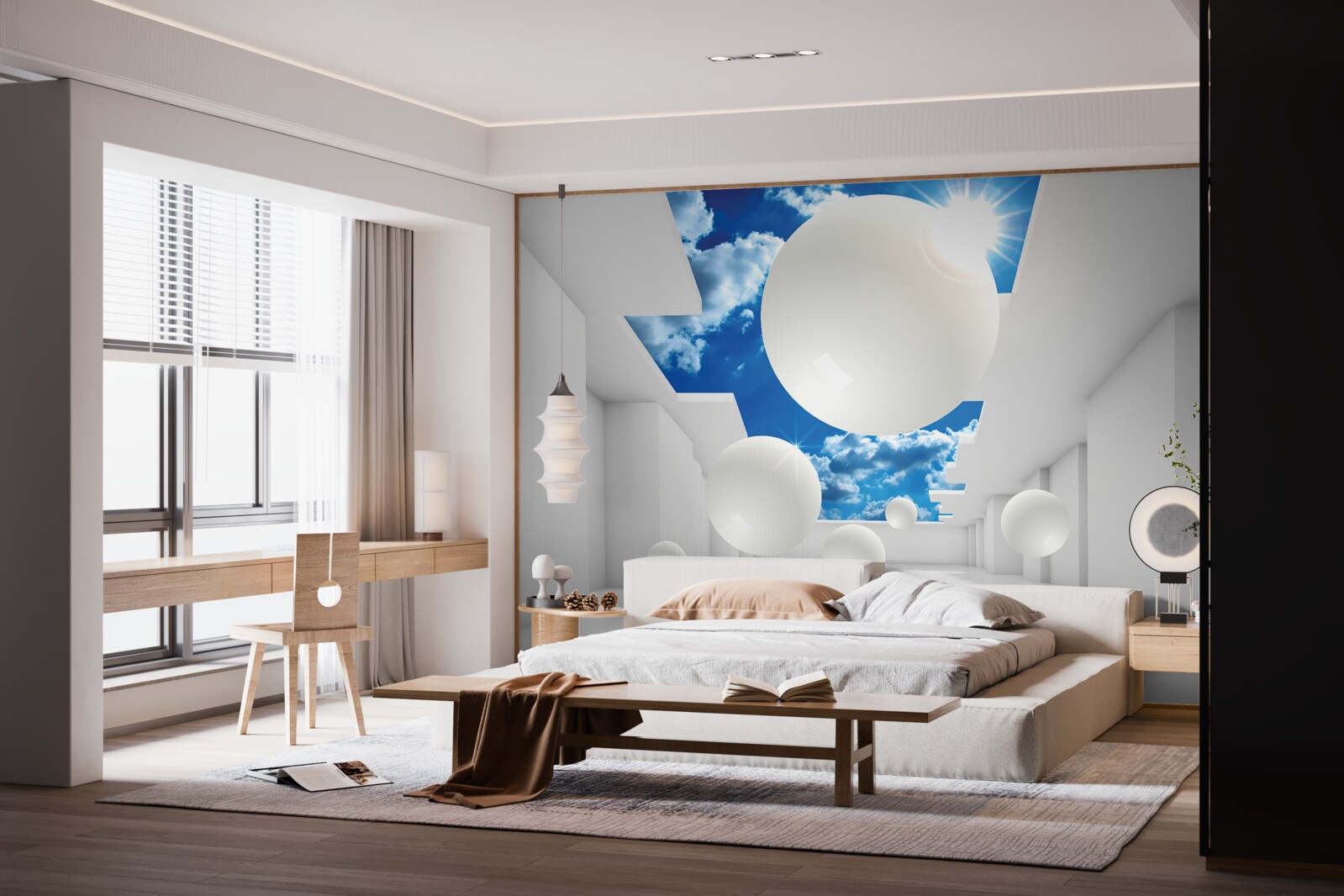 Fototapeta veľké biele gule na pozadí oblohy a slnka