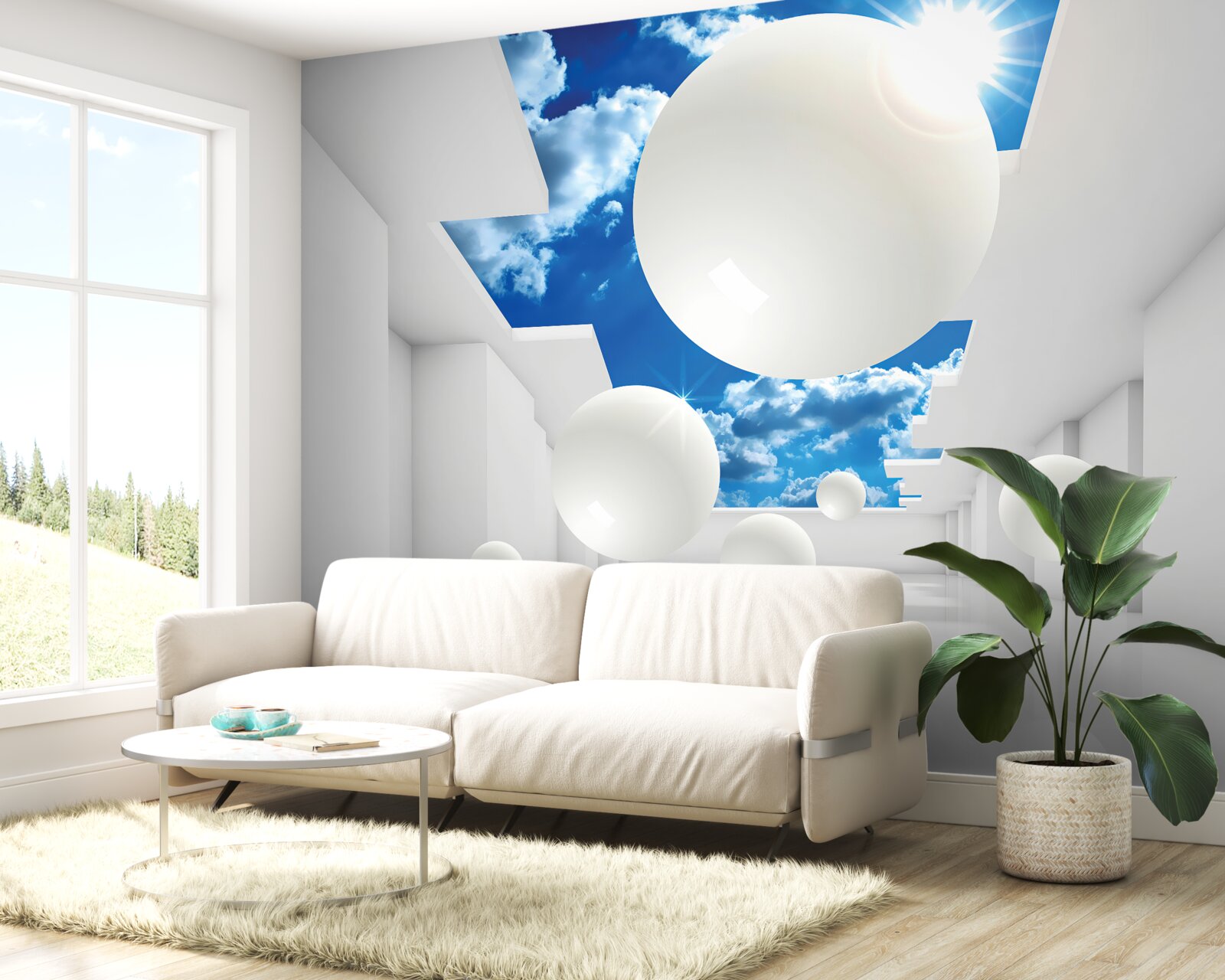 Fototapeta veľké biele gule na pozadí oblohy a slnka