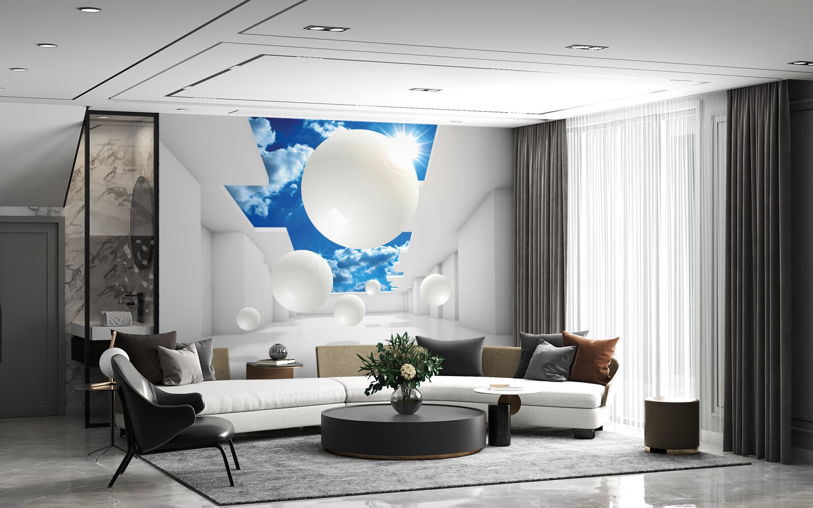 Fototapeta veľké biele gule na pozadí oblohy a slnka