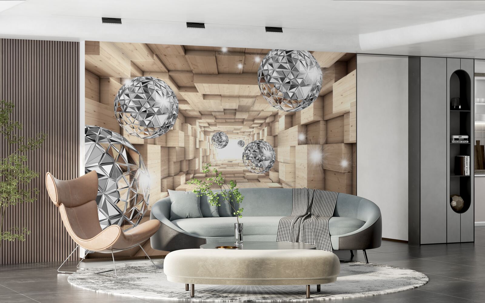 Fototapeta strieborné gule v hnedej pasáži