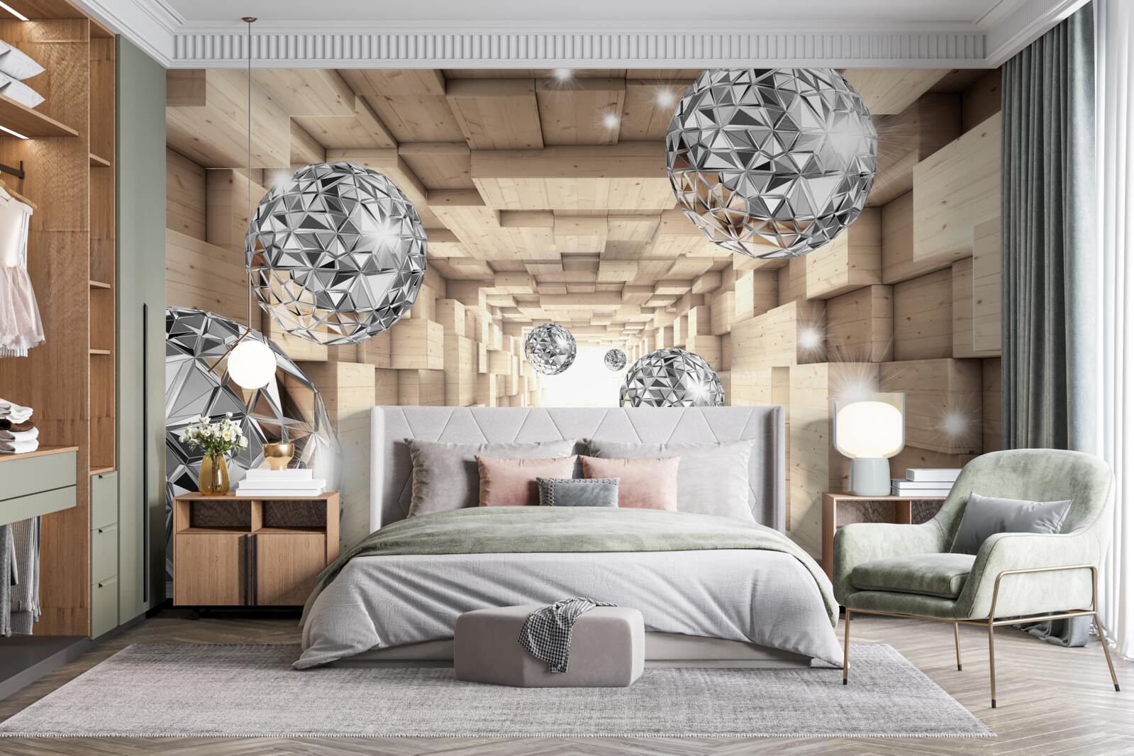 Fototapeta strieborné gule v hnedej pasáži