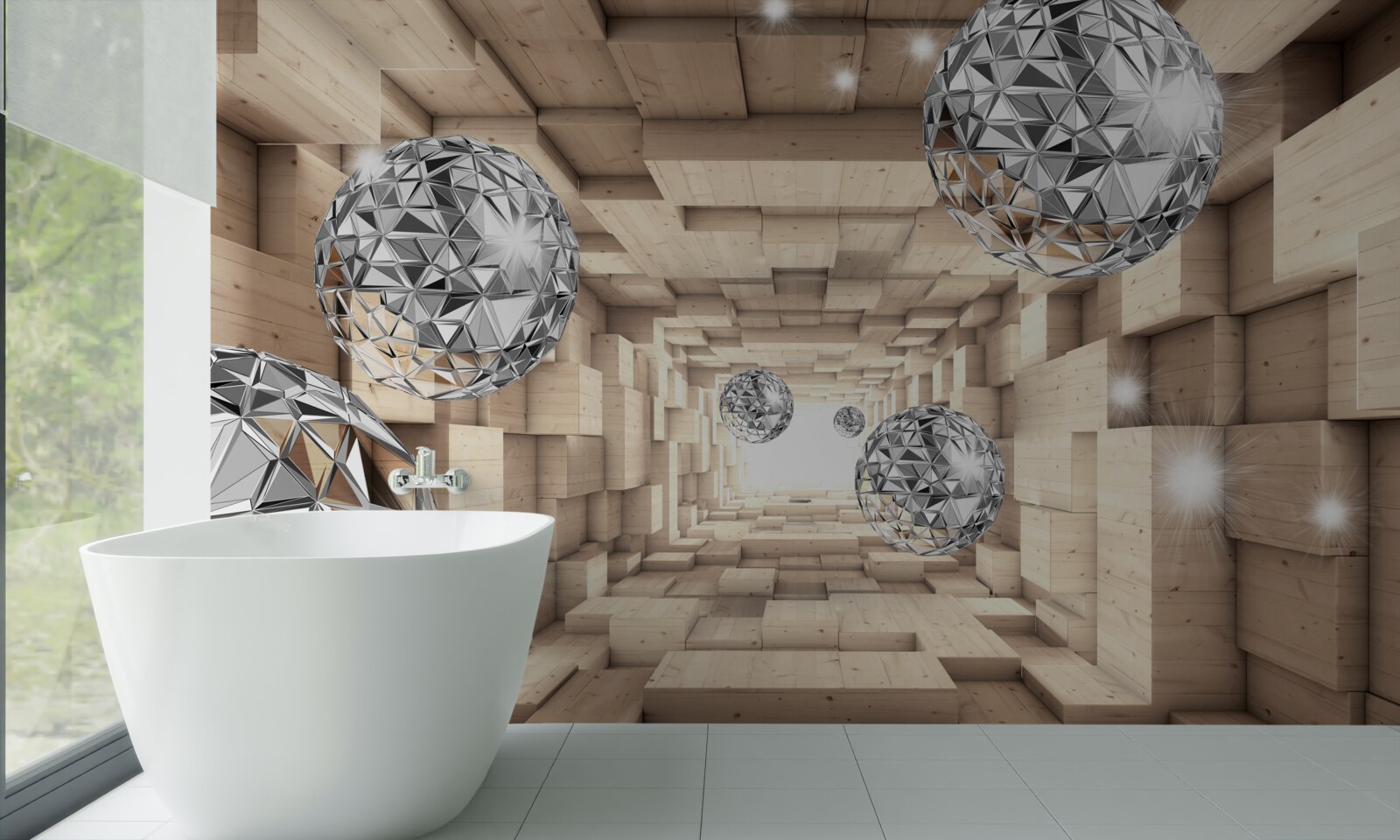 Fototapeta strieborné gule v hnedej pasáži