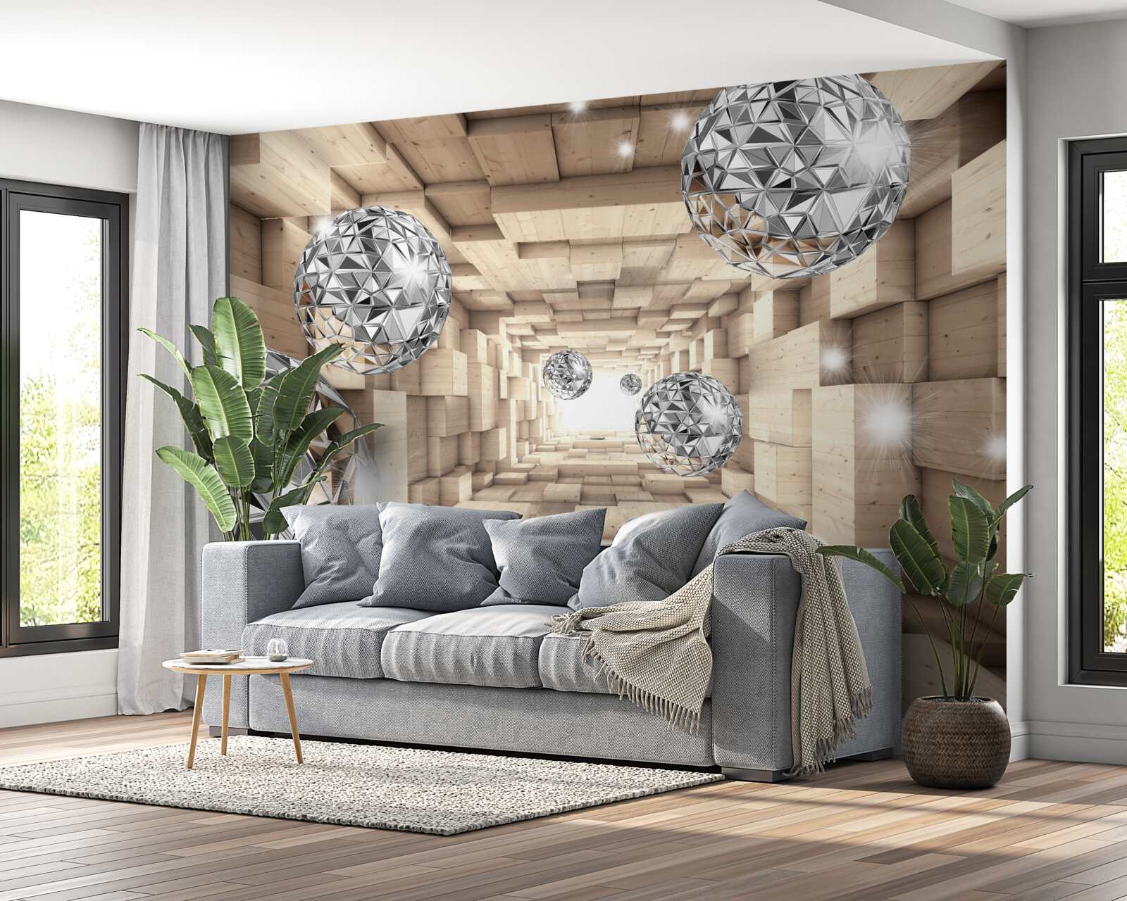 Fototapeta strieborné gule v hnedej pasáži