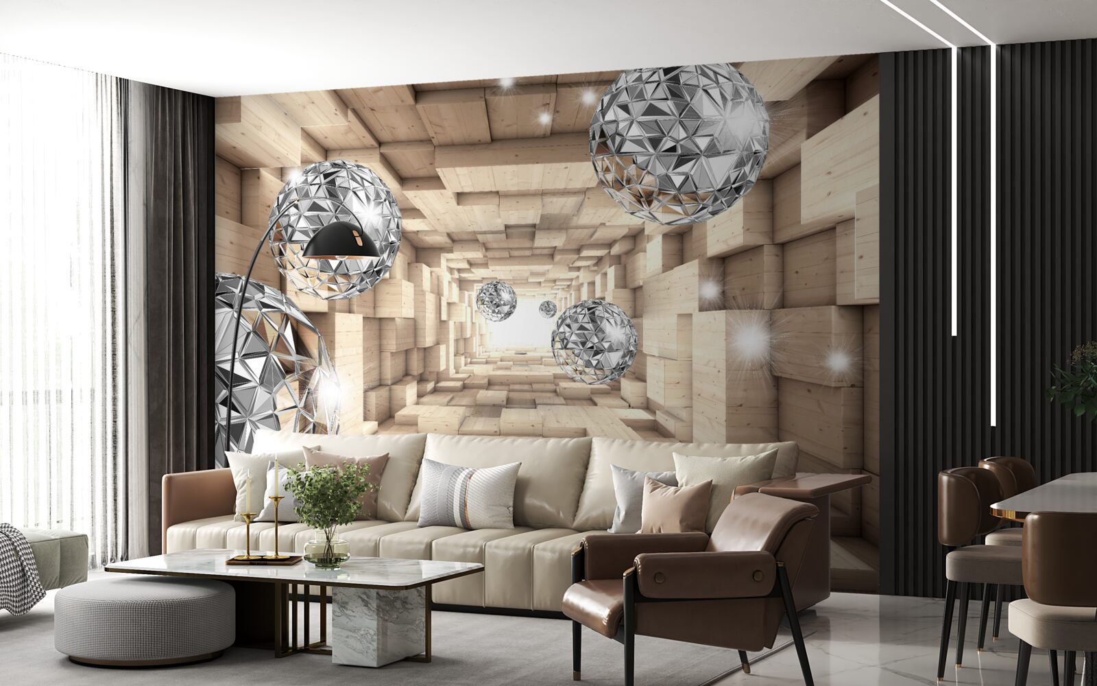 Fototapeta strieborné gule v hnedej pasáži