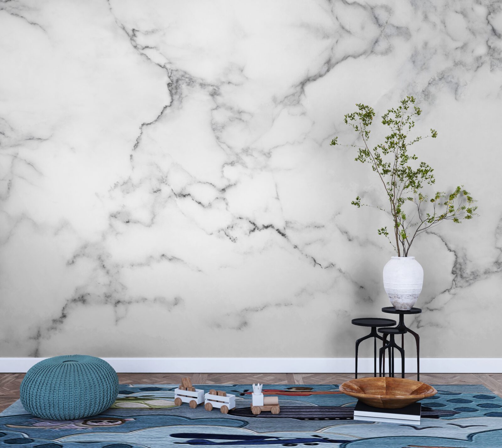 Fototapeta biely mramor s čiernymi vzormi