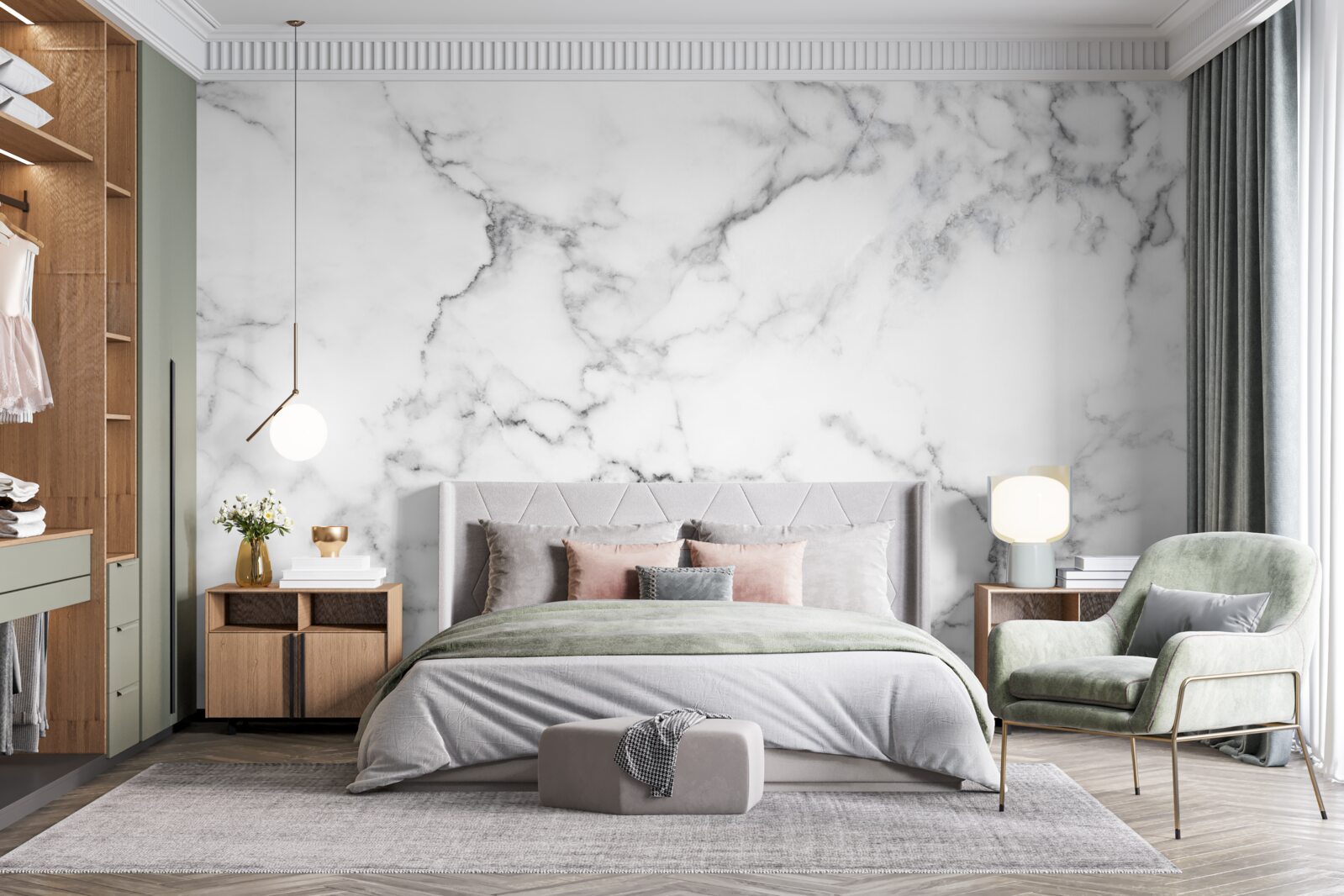 Fototapeta biely mramor s čiernymi vzormi