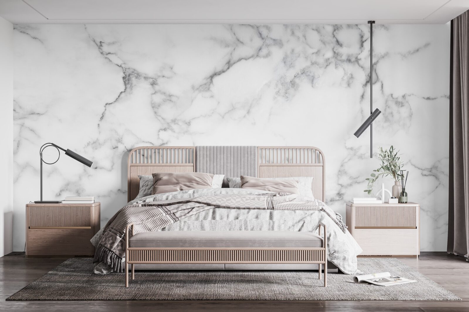 Fototapeta biely mramor s čiernymi vzormi