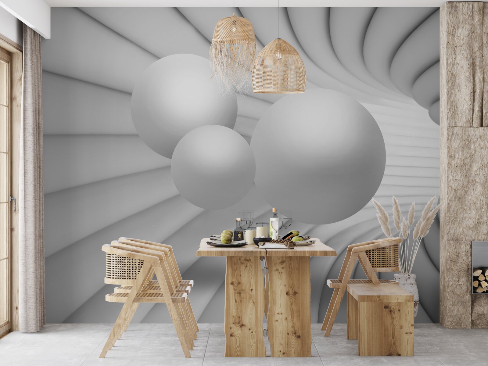 Fototapeta tunelová perspektíva je vyplnená striebornými guľkami