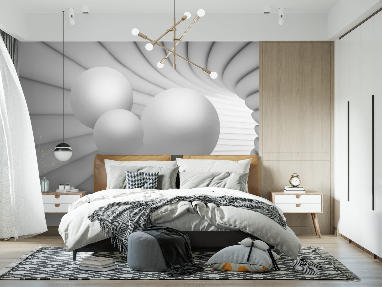 Fototapeta tunelová perspektíva je vyplnená striebornými guľkami