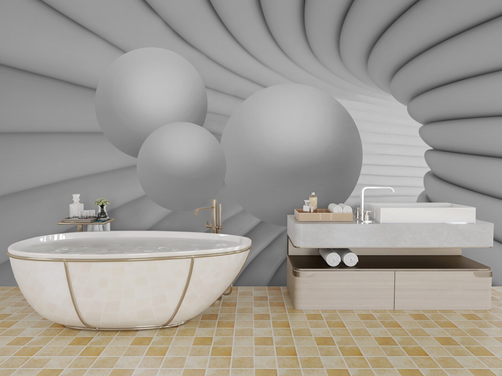 Fototapeta tunelová perspektíva je vyplnená striebornými guľkami