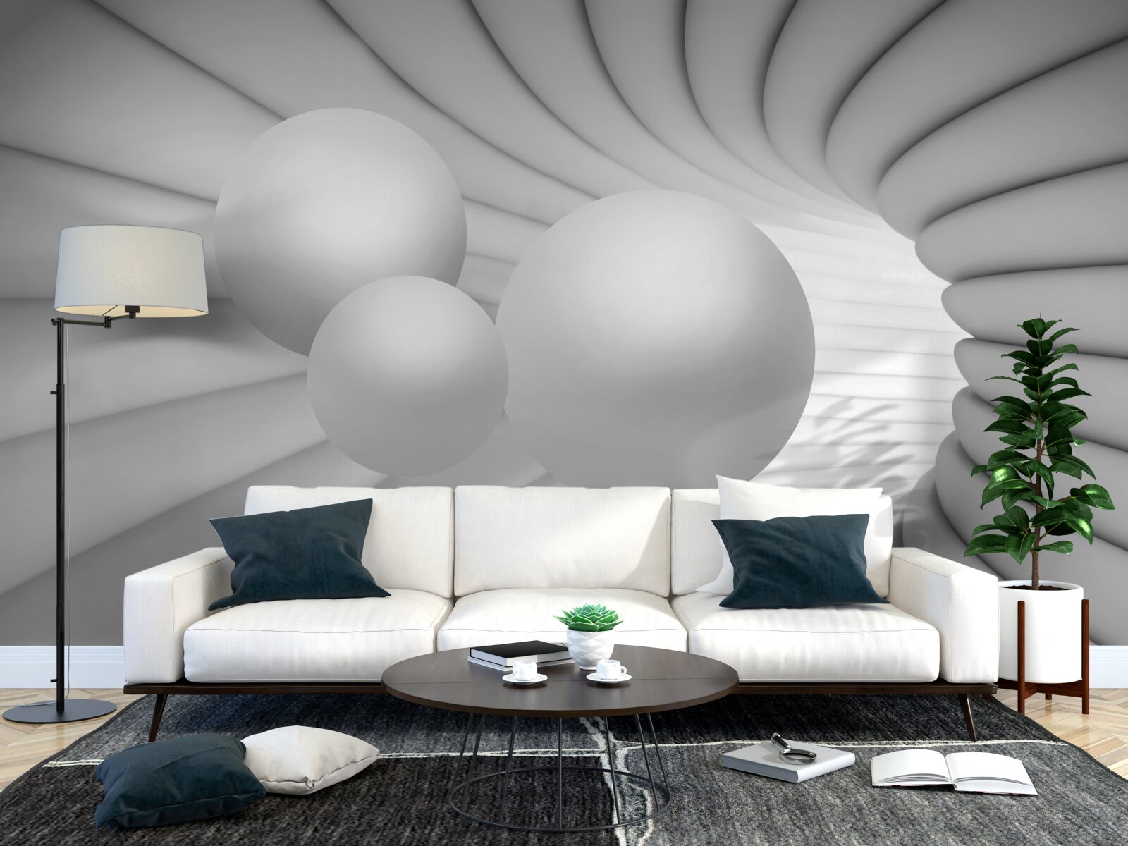 Fototapeta tunelová perspektíva je vyplnená striebornými guľkami