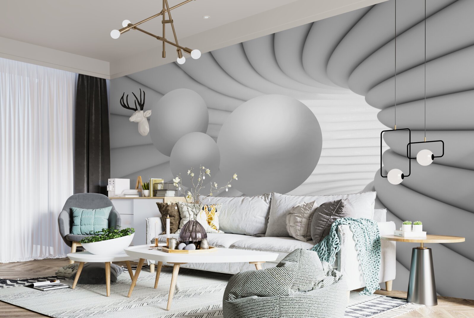 Fototapeta tunelová perspektíva je vyplnená striebornými guľkami