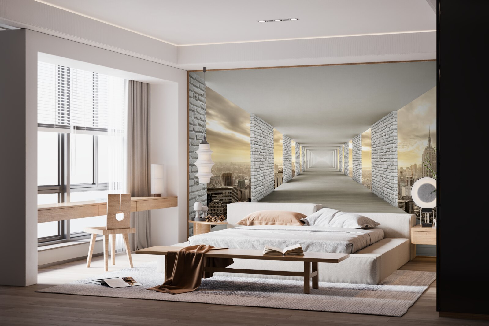 Fototapeta nekonečný tunel visiaci nad mestom