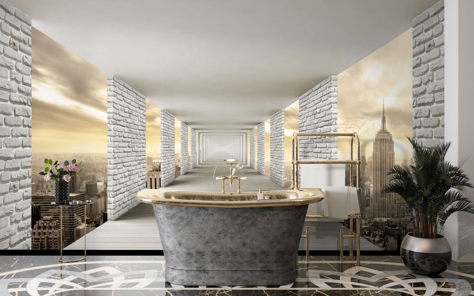 Fototapeta nekonečný tunel visiaci nad mestom