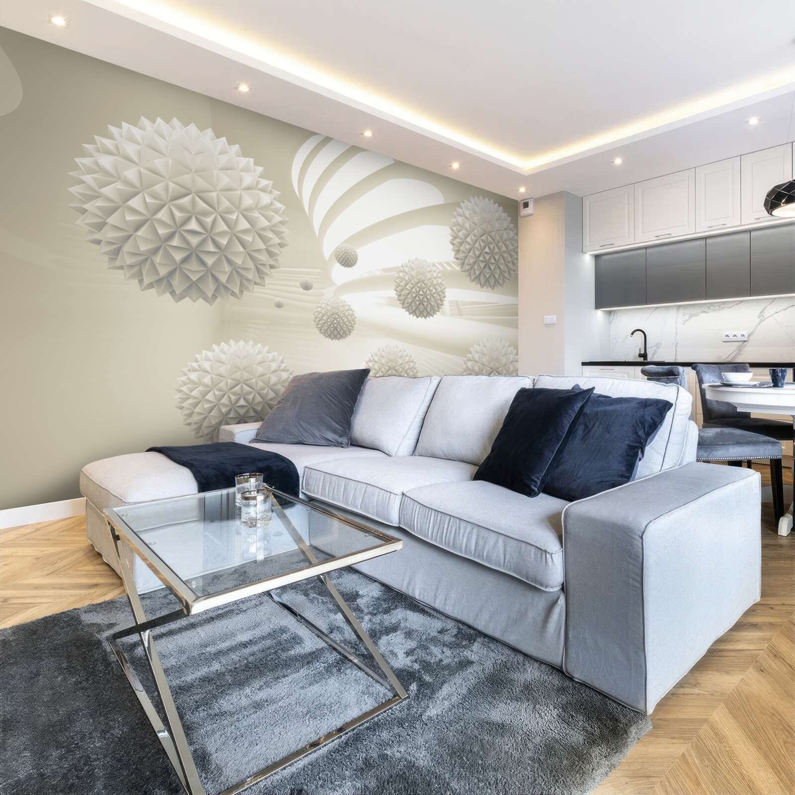 Fototapeta perspektíva žiariacich gúľ plávajúcich vo vzduchu