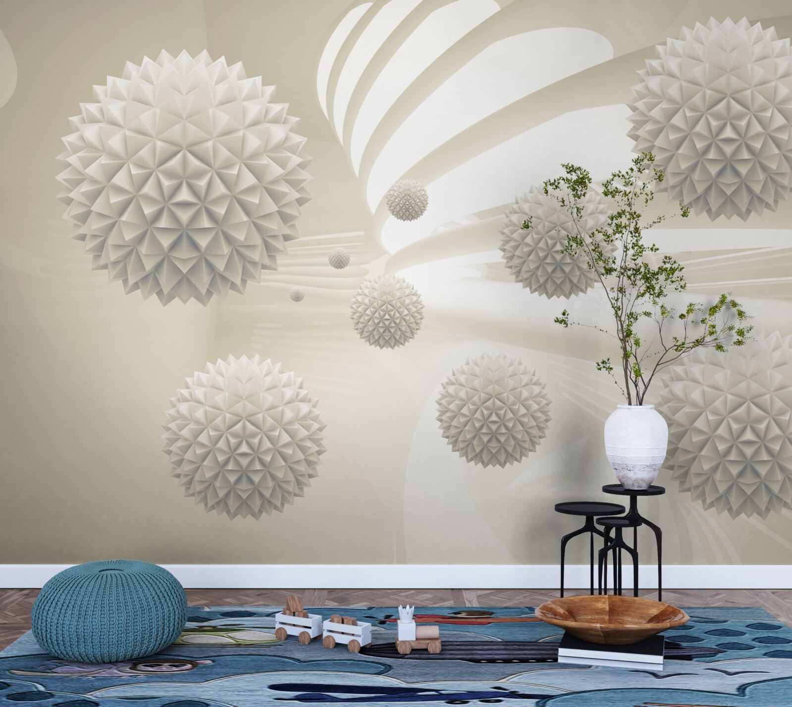 Fototapeta perspektíva žiariacich gúľ plávajúcich vo vzduchu