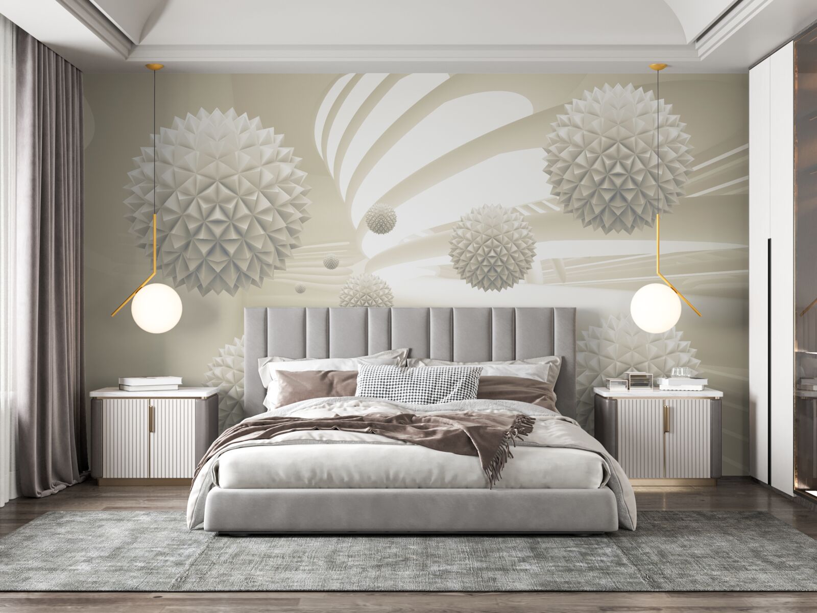 Fototapeta perspektíva žiariacich gúľ plávajúcich vo vzduchu