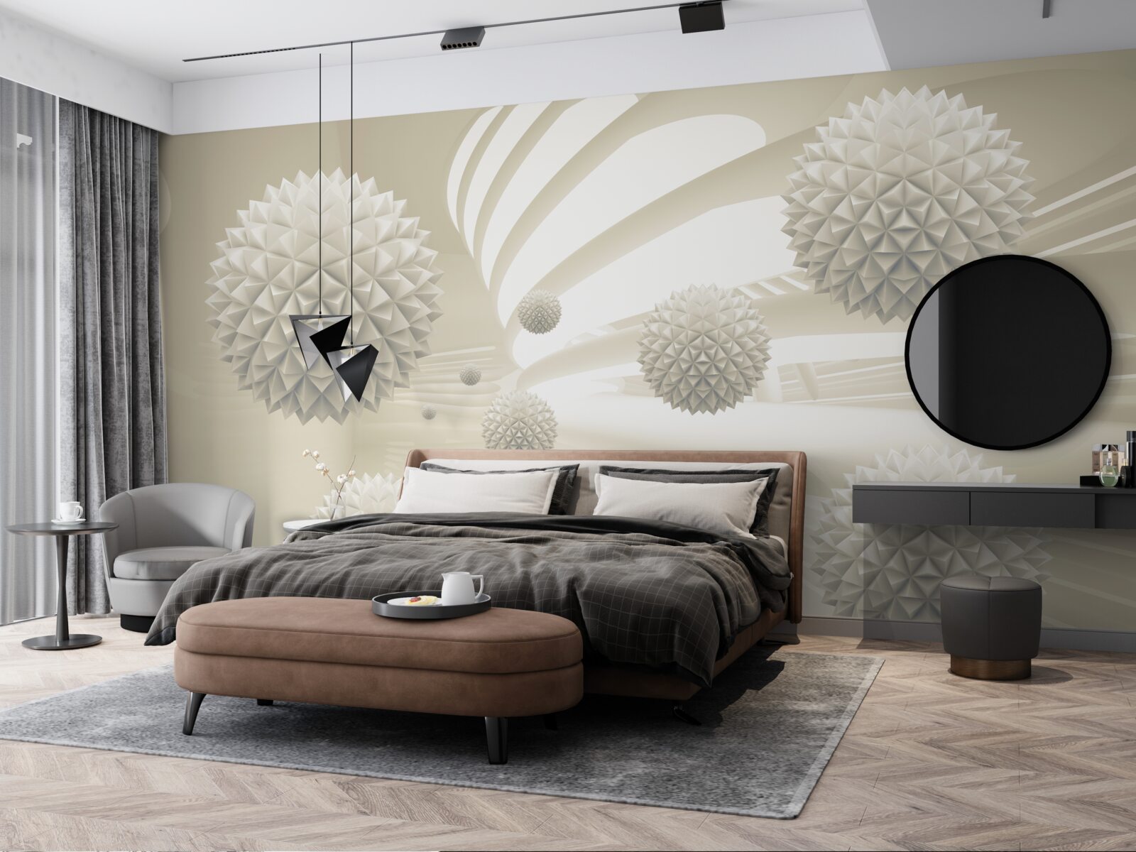 Fototapeta perspektíva žiariacich gúľ plávajúcich vo vzduchu