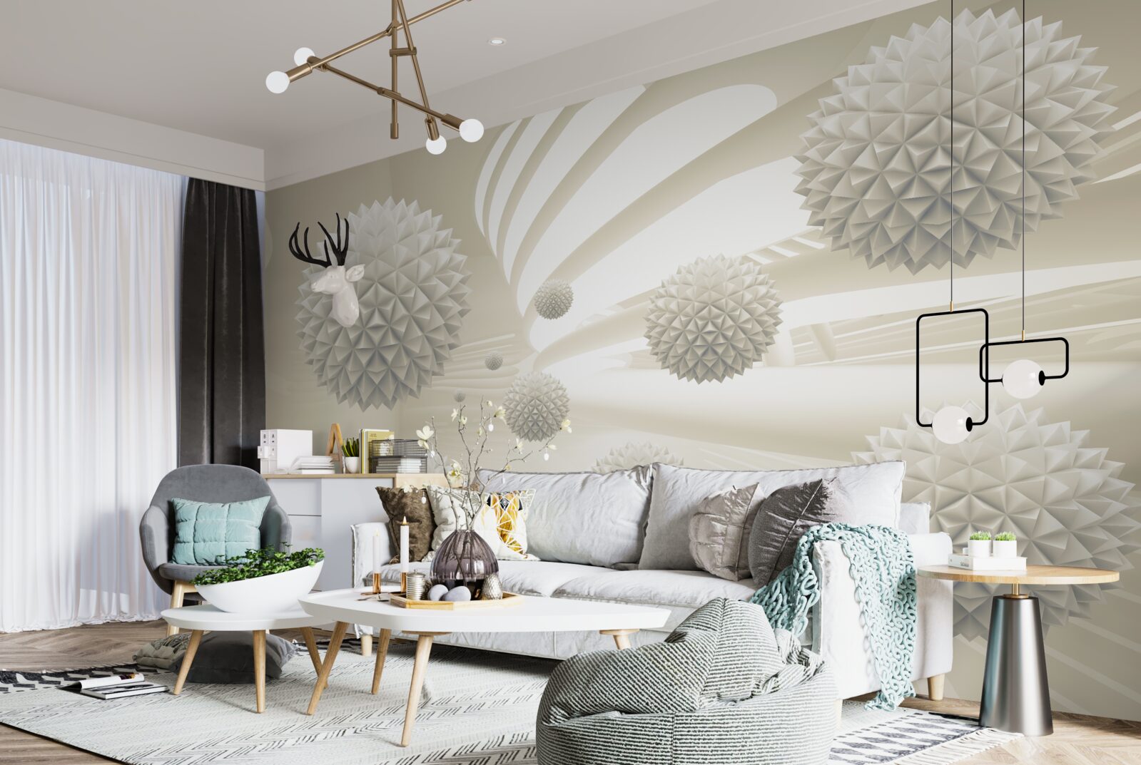 Fototapeta perspektíva žiariacich gúľ plávajúcich vo vzduchu