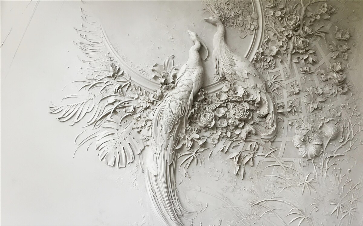 Fototapeta rodina pávov na strome v plnom kvete