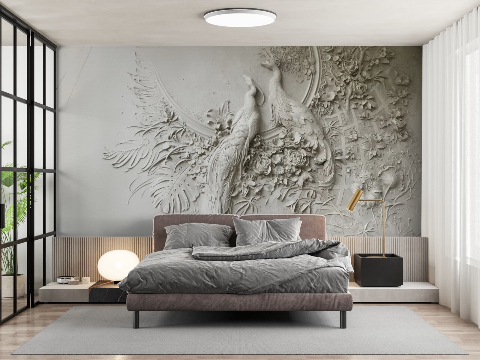 Fototapeta rodina pávov na strome v plnom kvete