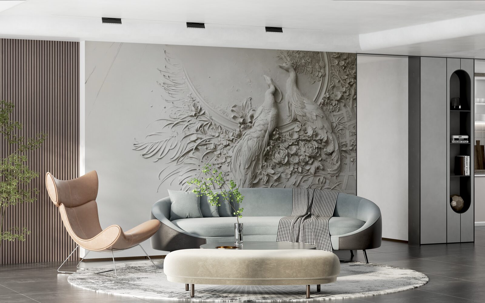 Fototapeta rodina pávov na strome v plnom kvete