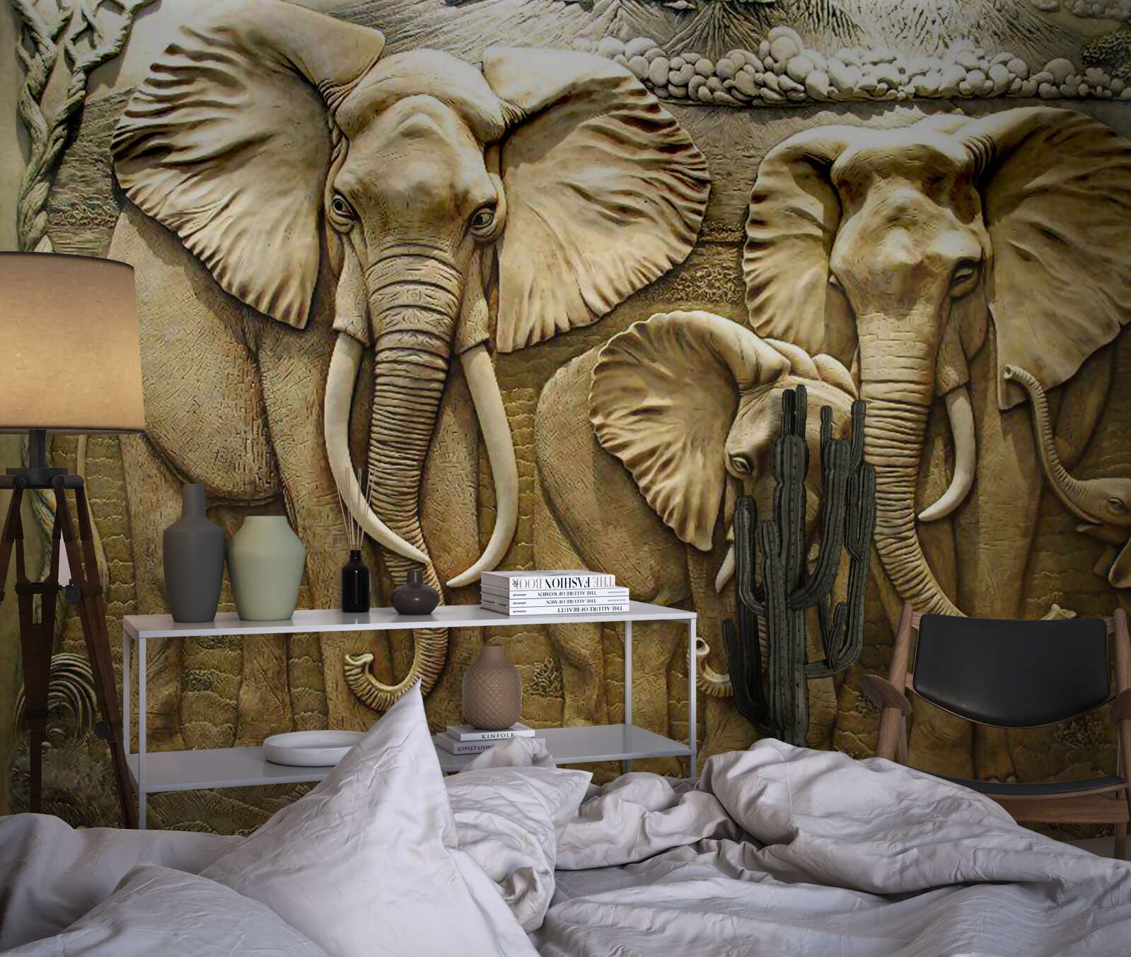 Fototapeta rodinka slonov v sochárskom prevedení