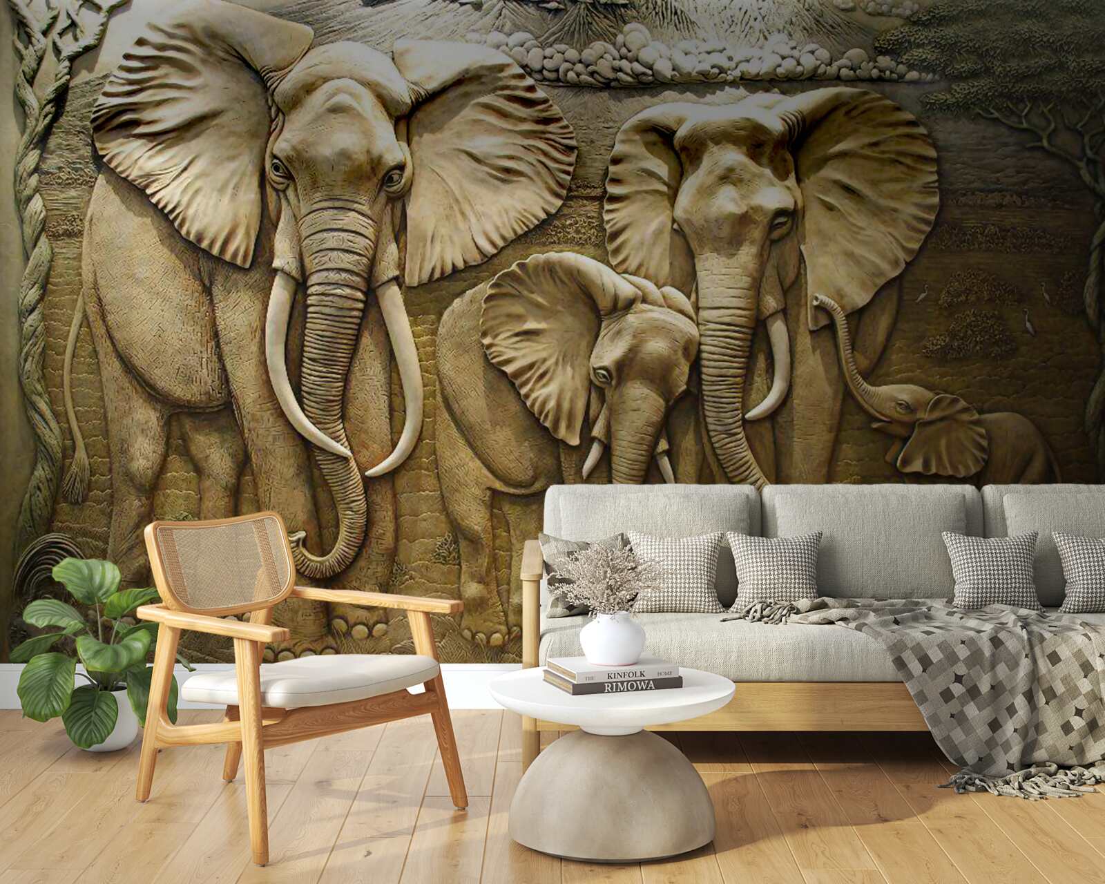 Fototapeta rodinka slonov v sochárskom prevedení