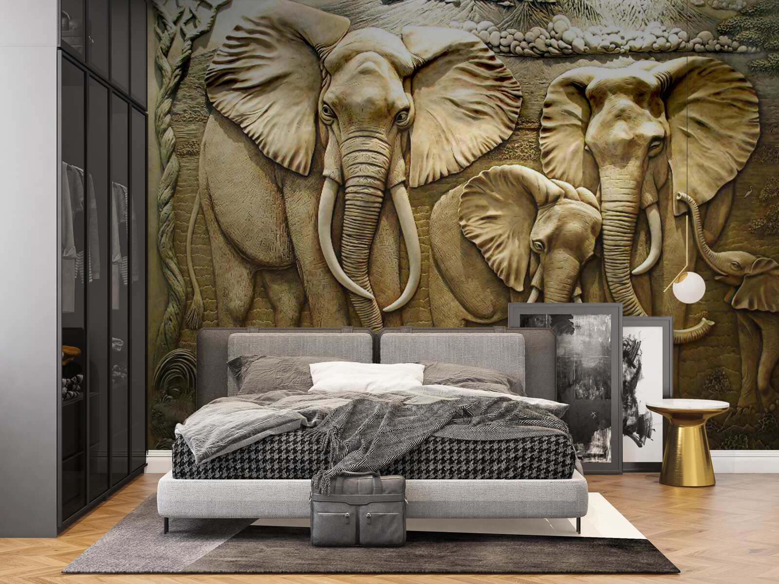 Fototapeta rodinka slonov v sochárskom prevedení