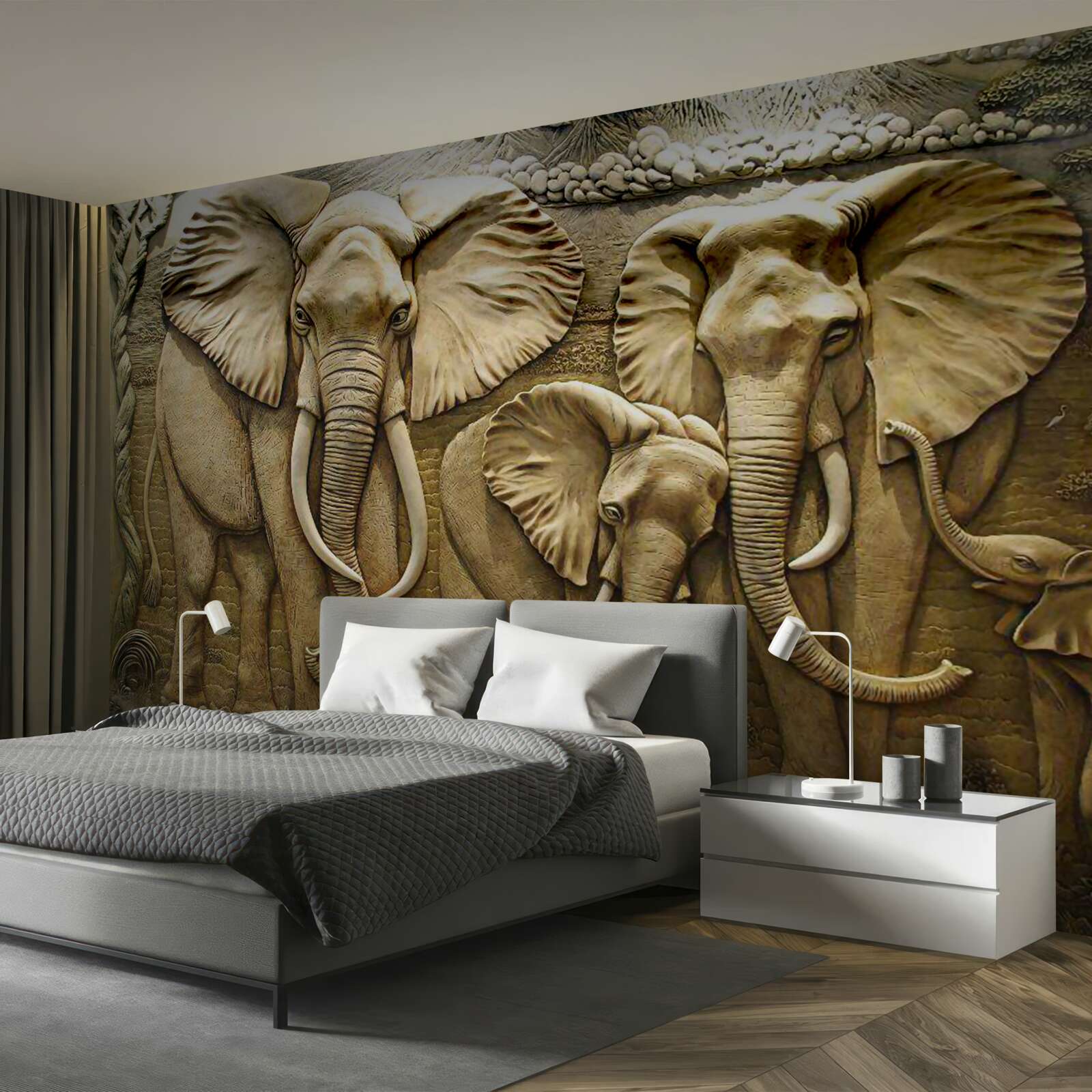 Fototapeta rodinka slonov v sochárskom prevedení