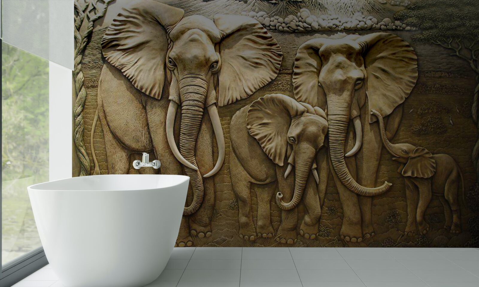 Fototapeta rodinka slonov v sochárskom prevedení