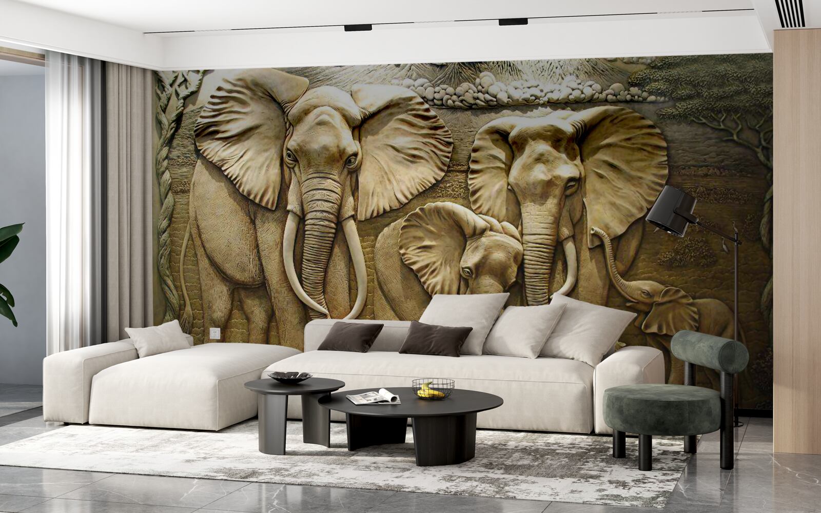 Fototapeta rodinka slonov v sochárskom prevedení