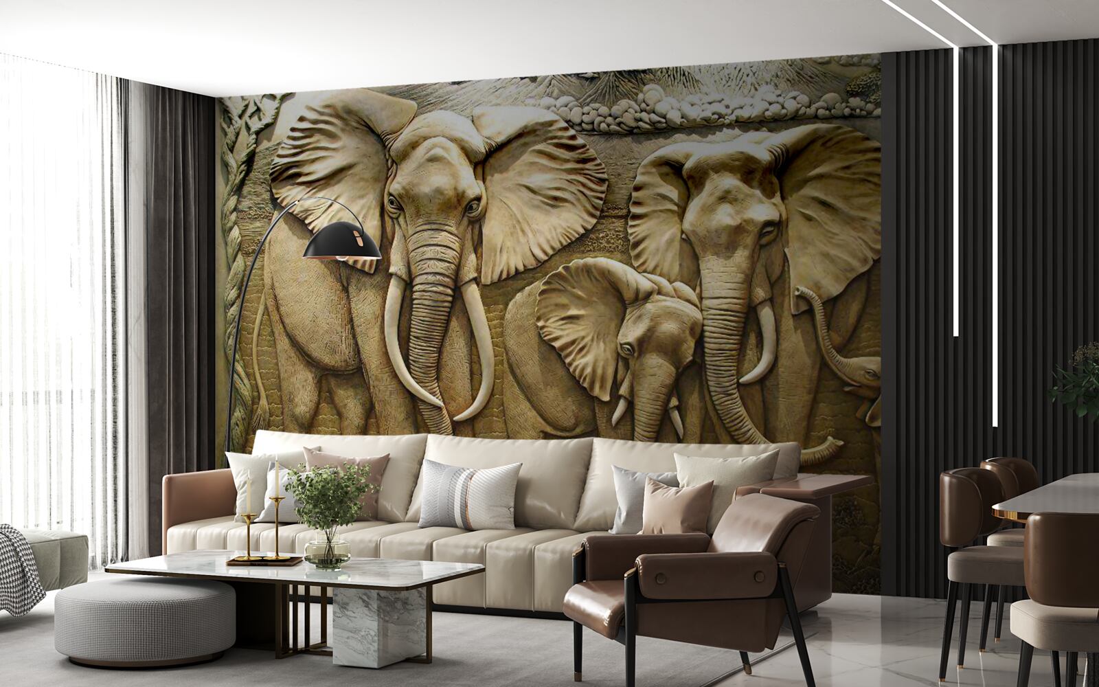 Fototapeta rodinka slonov v sochárskom prevedení