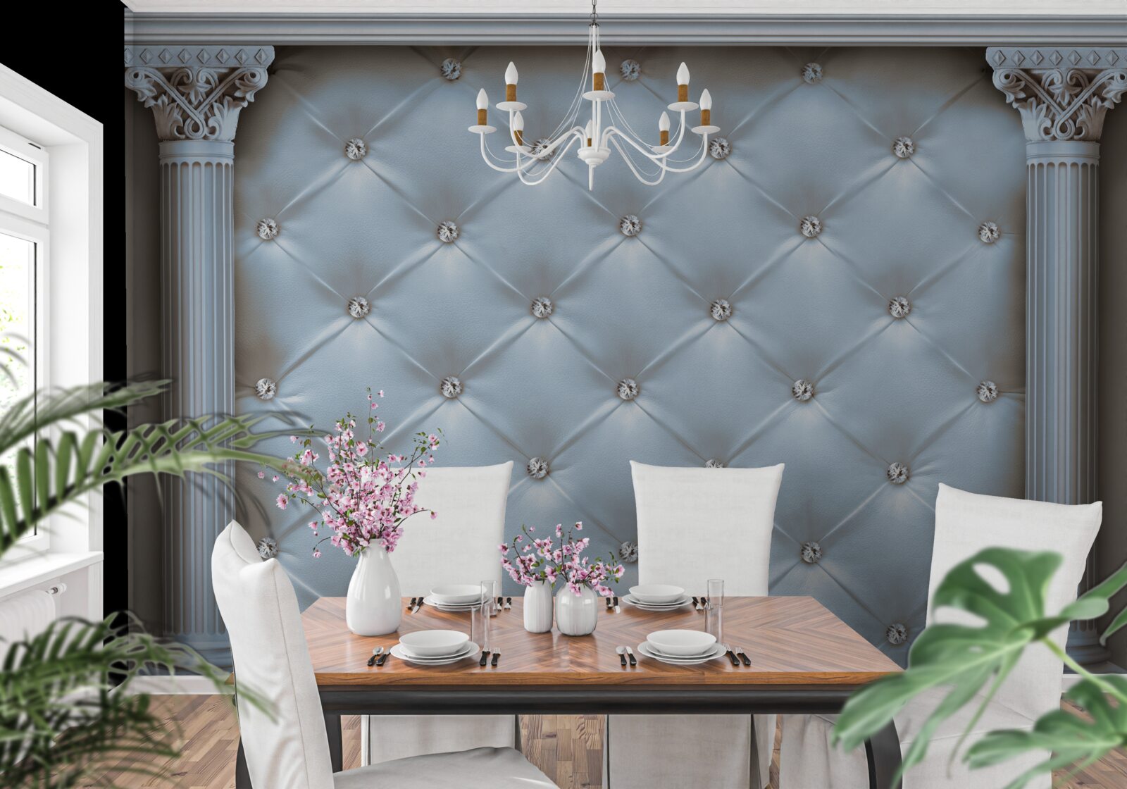 Fototapeta Oblúk je zdobený modrou poťahovou látkou