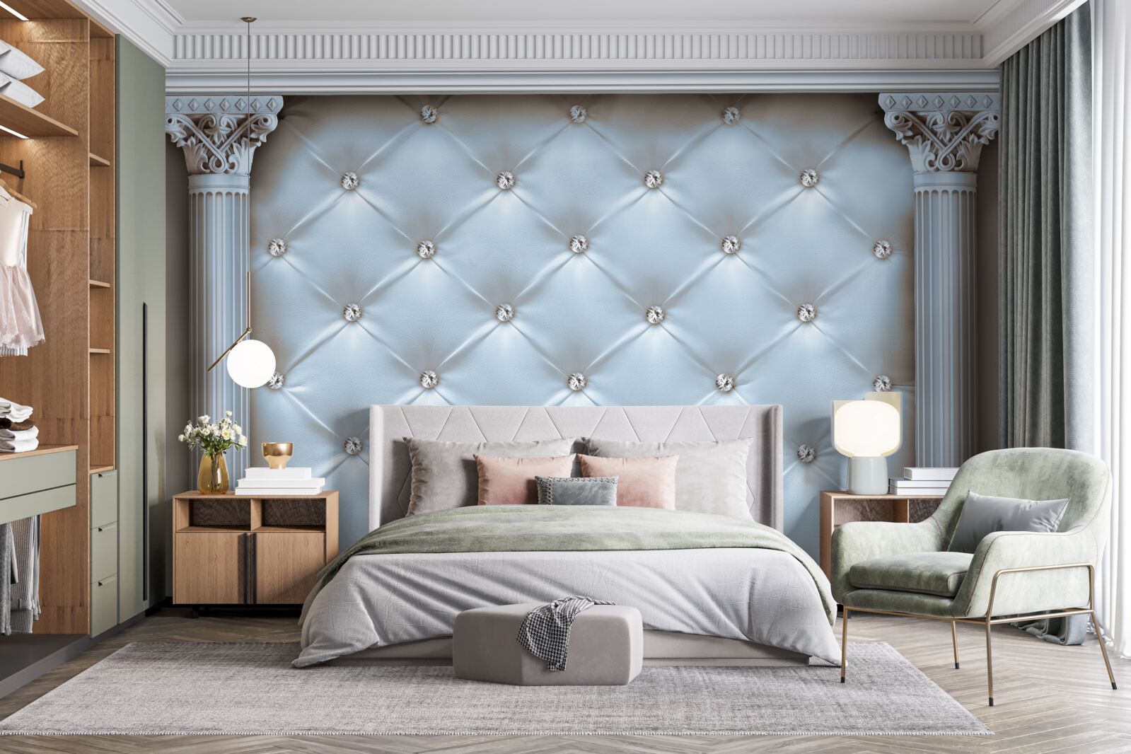 Fototapeta Oblúk je zdobený modrou poťahovou látkou