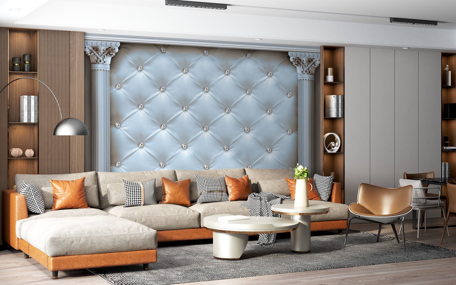 Fototapeta Oblúk je zdobený modrou poťahovou látkou