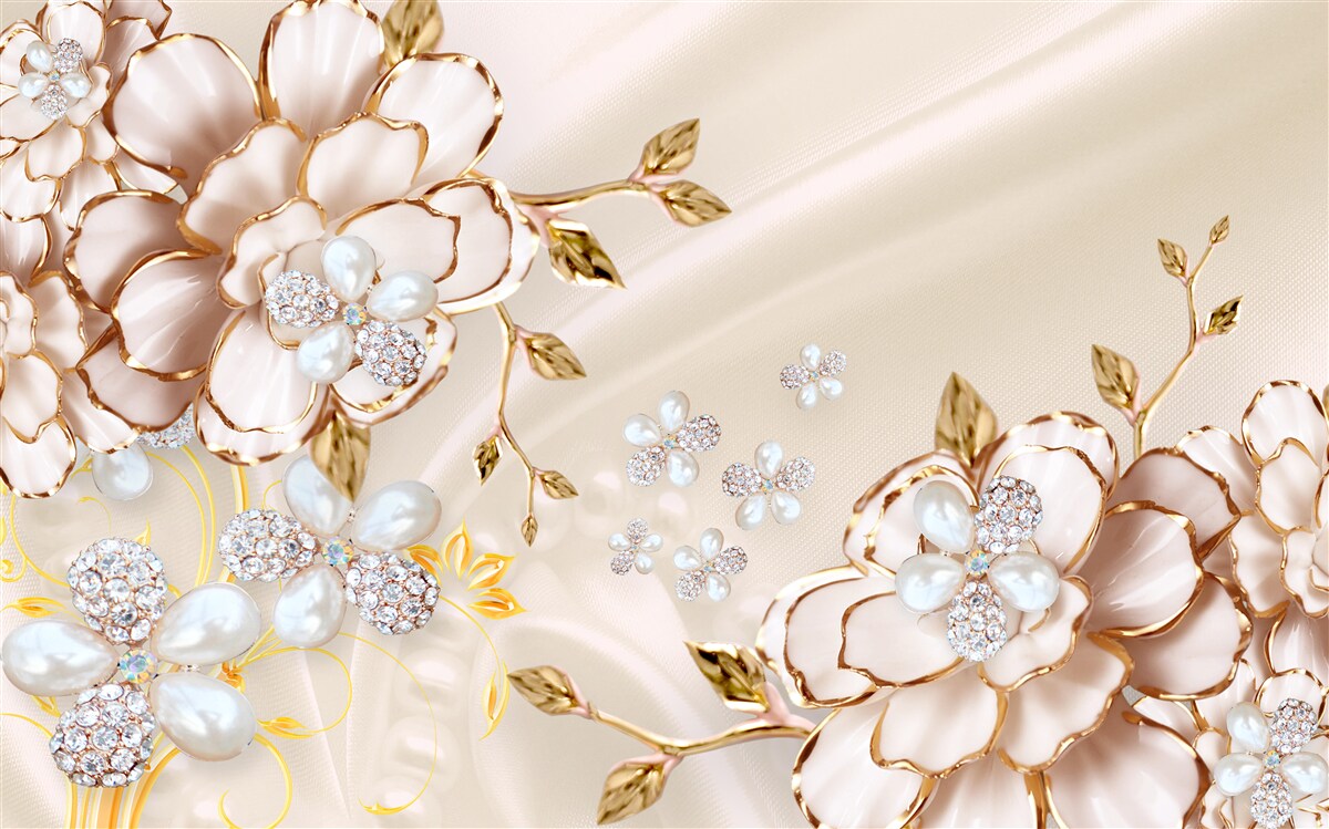 Fototapeta kvety so zlatými diamantovými trblietkami