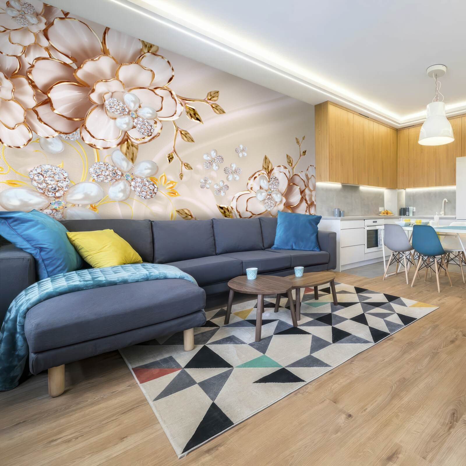 Fototapeta kvety so zlatými diamantovými trblietkami