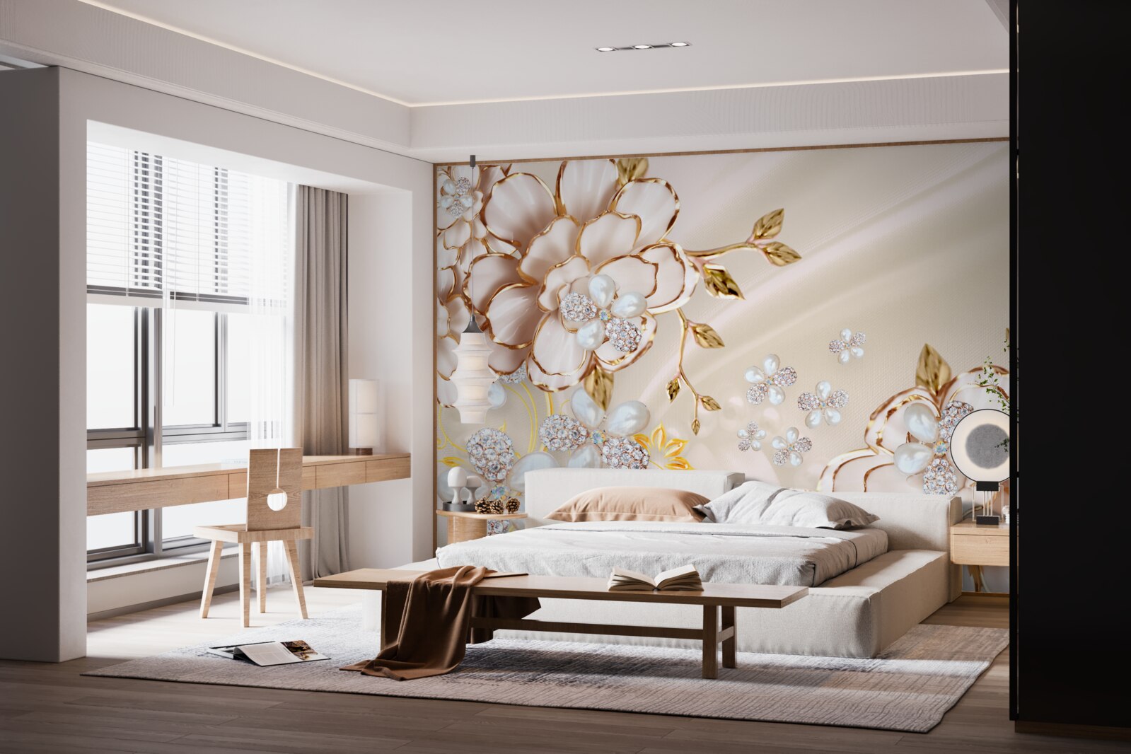 Fototapeta kvety so zlatými diamantovými trblietkami