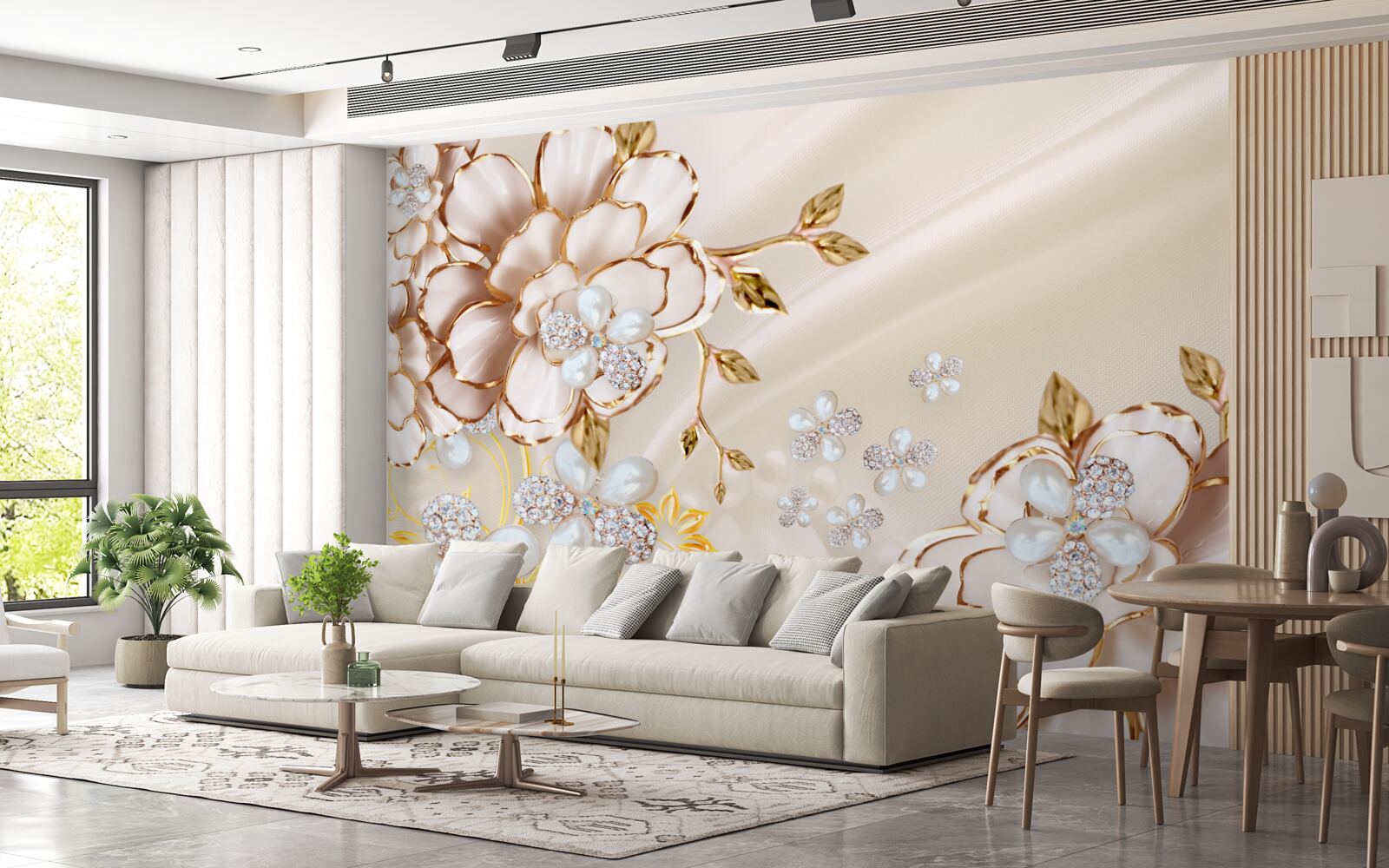 Fototapeta kvety so zlatými diamantovými trblietkami