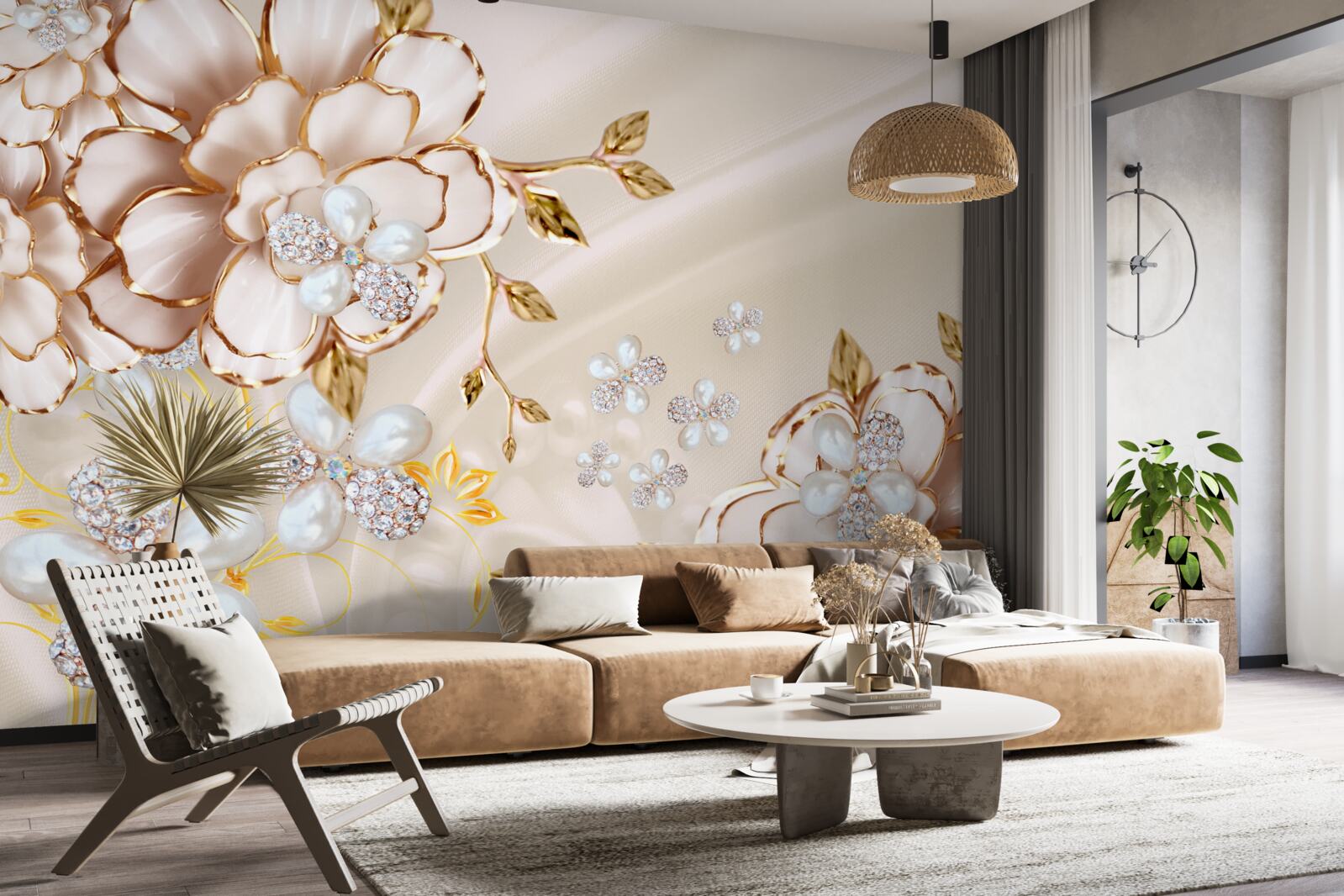 Fototapeta kvety so zlatými diamantovými trblietkami