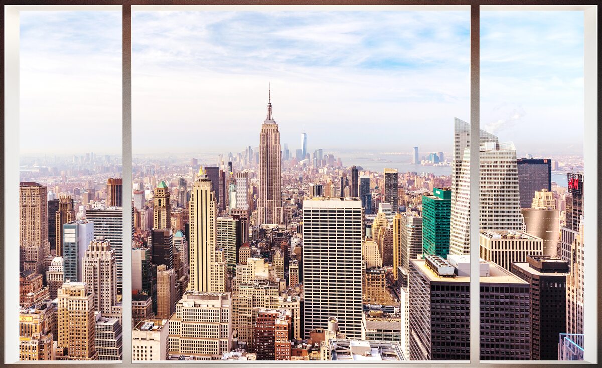 Fototapeta panoramatický výhľad na mesto z okna