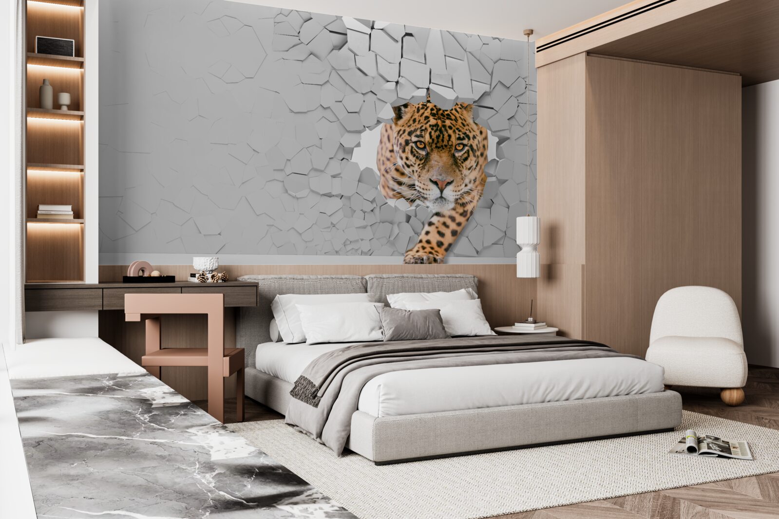 Fototapeta leopard prerazí kamennú bariéru